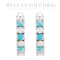 (NEW) BELLA COUTURE® PIPER DIAMOND NATURAL TURQUOISE GEMSTONE 14K WHITE GOLD HUGGIE HOOP EARRINGS (13 MM)