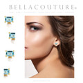 (NEW) BELLA COUTURE® ST. CLAIRE NATURAL SKY BLUE TOPAZ PEARL 14K YELLOW GOLD POST EARRINGS (7MM x 7MM)