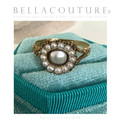 (ANTIQUE) Rare Gorgeous Georgian Victorian 14K 14CT 585 Yellow Gold Pave Floral Etched Seed Pearl Ring Band c.1700 - 1840