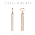 (NEW) BELLA COUTURE® MIDNIGHT IN PARIS 14K YELLOW GOLD DANGLE DROP HINGED HUGGIE HOOP EARRINGS (56MM x 8MM)