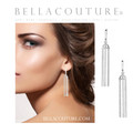 (NEW) BELLA COUTURE® PARIS JOLI 14K WHITE GOLD DANGLE DROP HINGED HUGGIE HOOP EARRINGS (54MM x 7.8MM)