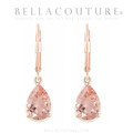 (NEW) BELLA COUTURE® NATURAL MORGANITE 14K ROSE GOLD LEVER BACK DANGLE 10MM x 7MM TEAR DROP EARRINGS (28MM)