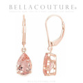 (NEW) BELLA COUTURE® NATURAL MORGANITE 14K ROSE GOLD LEVER BACK DANGLE 10MM x 7MM TEAR DROP EARRINGS (28MM)