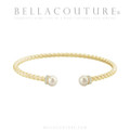 (NEW) BELLA COUTURE® BRIGITTE Twisted Cable 14K Yellow Gold Bangle Bracelet (7", 6.5" Inches - Adjustable)