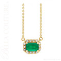 (NEW) BELLA COUTURE® GABRIELLE EMERALD 14K YELLOW GOLD POST HOOP EARRINGS (6.5MM x 4MM)