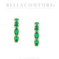 (NEW) BELLA COUTURE® GABRIELLE EMERALD 14K YELLOW GOLD POST HOOP EARRINGS (6.5MM x 4MM)