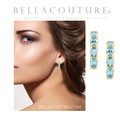 (NEW) BELLA COUTURE® GABRIELLE NATURAL AQUAMARINE 14K YELLOW GOLD POST HOOP EARRINGS (6.5MM x 4MM)