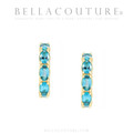(NEW) BELLA COUTURE® GABRIELLE NATURAL BLUE ZIRCON 14K YELLOW GOLD POST HOOP EARRINGS (6.5MM x 4MM)