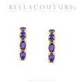 (NEW) BELLA COUTURE® GABRIELLE NATURAL AMETHYST 14K YELLOW GOLD POST HOOP EARRINGS (6.5MM x 4MM)