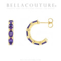 (NEW) BELLA COUTURE® GABRIELLE NATURAL AMETHYST 14K YELLOW GOLD POST HOOP EARRINGS (6.5MM x 4MM)