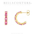 (NEW) BELLA COUTURE® GABRIELLE NATURAL PINK TOURMALINE 14K YELLOW GOLD POST HOOP EARRINGS (6.5MM x 4MM)