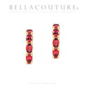(NEW) BELLA COUTURE® GABRIELLE RUBY 14K YELLOW GOLD POST HOOP EARRINGS (6.5MM x 4MM)