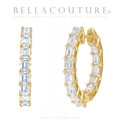 (NEW) BELLA COUTURE® RAQUEL 3CT DIAMOND BAGUETTE 14K YELLOW GOLD POST HOOP HUGGIE EARRINGS (22MM)
