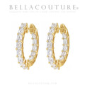(NEW) BELLA COUTURE® RAQUEL 3CT DIAMOND BAGUETTE 14K YELLOW GOLD POST HOOP HUGGIE EARRINGS (22MM)