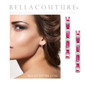 (NEW) BELLA COUTURE® DE' CHANEL NATURAL DIAMOND 1 & 1/4 CT RUBY BAGUETTE 14K WHITE GOLD POST HOOP HUGGIE EARRINGS (22MM)