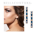 (NEW) BELLA COUTURE® DE' CHANEL NATURAL DIAMOND 1 & 1/4 CT BLUE SAPPHIRE BAGUETTE 14K ROSE GOLD POST HOOP HUGGIE EARRINGS (22MM)
