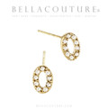 (NEW) BELLA COUTURE ® PALTROW Petite & Dainty Initial Letter (q) Diamond 14K Yellow Gold Lowercase Italic Cursive Large Alphabet Stud Earring (1PC) (8MM)
