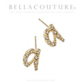 (NEW) BELLA COUTURE ® PALTROW Petite & Dainty Initial Letter (q) Diamond 14K Yellow Gold Lowercase Italic Cursive Large Alphabet Stud Earring (1PC) (8MM)