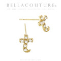 (NEW) BELLA COUTURE ® PALTROW Petite & Dainty Initial Letter (u) Diamond 14K Yellow Gold Lowercase Italic Cursive Large Alphabet Stud Earring (1PC) (6MM)