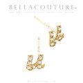 (NEW) BELLA COUTURE ® PALTROW Petite & Dainty Initial Letter (u) Diamond 14K Yellow Gold Lowercase Italic Cursive Large Alphabet Stud Earring (1PC) (6MM)