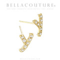 (NEW) BELLA COUTURE ® PALTROW Petite & Dainty Initial Letter (yz) Diamond 14K Yellow Gold Lowercase Italic Cursive Large Alphabet Stud Earring (1PC) (7MM)