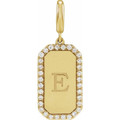 (NEW) BELLA COUTURE® CHARLIZE 14K Yellow Gold Engravable 1/6 CTW Natural Diamond Rectangle Tag Charm Pendant (Personalize & Engravable)