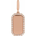 (NEW) BELLA COUTURE® CHARLIZE 14K Rose Gold Engravable 1/6 CTW Natural Diamond Rectangle Tag Charm Pendant (Personalize & Engravable)