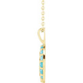 (NEW) BELLA COUTURE® Kendal 14K Yellow Gold Natural Sleeping Beauty Blue Turquoise Round Tag Charm Pendant (18"-16" Adjustable)(Personalize & Engravable)