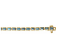 (NEW) BELLA COUTURE® ASHLEY 5CT SKY BLUE TOPAZ BAGUETTE 14K YELLOW GOLD LINE TENNIS BRACELET (7")