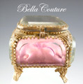 SOLD! - (ANTIQUE) Victorian French Ormolu Beveled Glass Vitrine Original Pink Silk Jewelry Casket Box