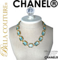 SOLD! - (VINTAGE) AUTHENTIC Haute Couture CHANEL Paris Faceted Aquamarine Blue Cushion Cut Crystal Adjustable Length Detachable CC Pendant Enhancer Charm Collier Necklace