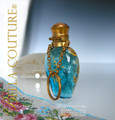 SOLD! - Gorgeous Antique Victorian French Moser Turquoise Blue Hand Painted Enameled Art Glass Chatelaine Perfume Scent Bottle