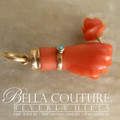 SALE PENDING! - ANTIQUE Rare Georgian Victorian Carved Coral Hand Rose Flower & Miniature Turquoise 18K Gold Charm Bracelet