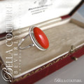 SOLD! - (ANTIQUE) Rare Victorian c.1800s Oval Natural Coral Sterling Silver Ring Fine Jewelry
