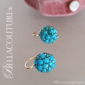 SALE PENDING! - (ANTIQUE) Rare Gorgeous Georgian Victorian Fine Pave' Petite Natural Turquoise 18K Yellow Gold Floral Earrings