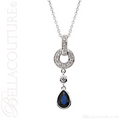 (NEW) BELLA COUTURE TORA FINE DIAMOND GENUINE SAPPHIRE 14K WHITE GOLD DANGLE DROP PENDANT NECKLACE (18" Inches in Length)