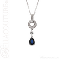 (NEW) BELLA COUTURE TORA FINE DIAMOND GENUINE SAPPHIRE 14K WHITE GOLD DANGLE DROP PENDANT NECKLACE (18" Inches in Length)