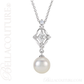 (NEW) BELLA COUTURE LORRIA Gorgeous Fine 1/6 CT Diamond Freshwater Cultured Pearl 14K White Gold Filigree Dangle Drop Post Earrings