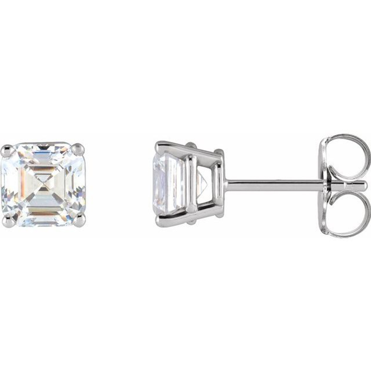 (NEW) BELLA COUTURE® VALE VS1 ASSCHER CUT DIAMOND 14K WHITE GOLD 4-PRONG STUD POST EARRINGS (1/3 CT. TW.)