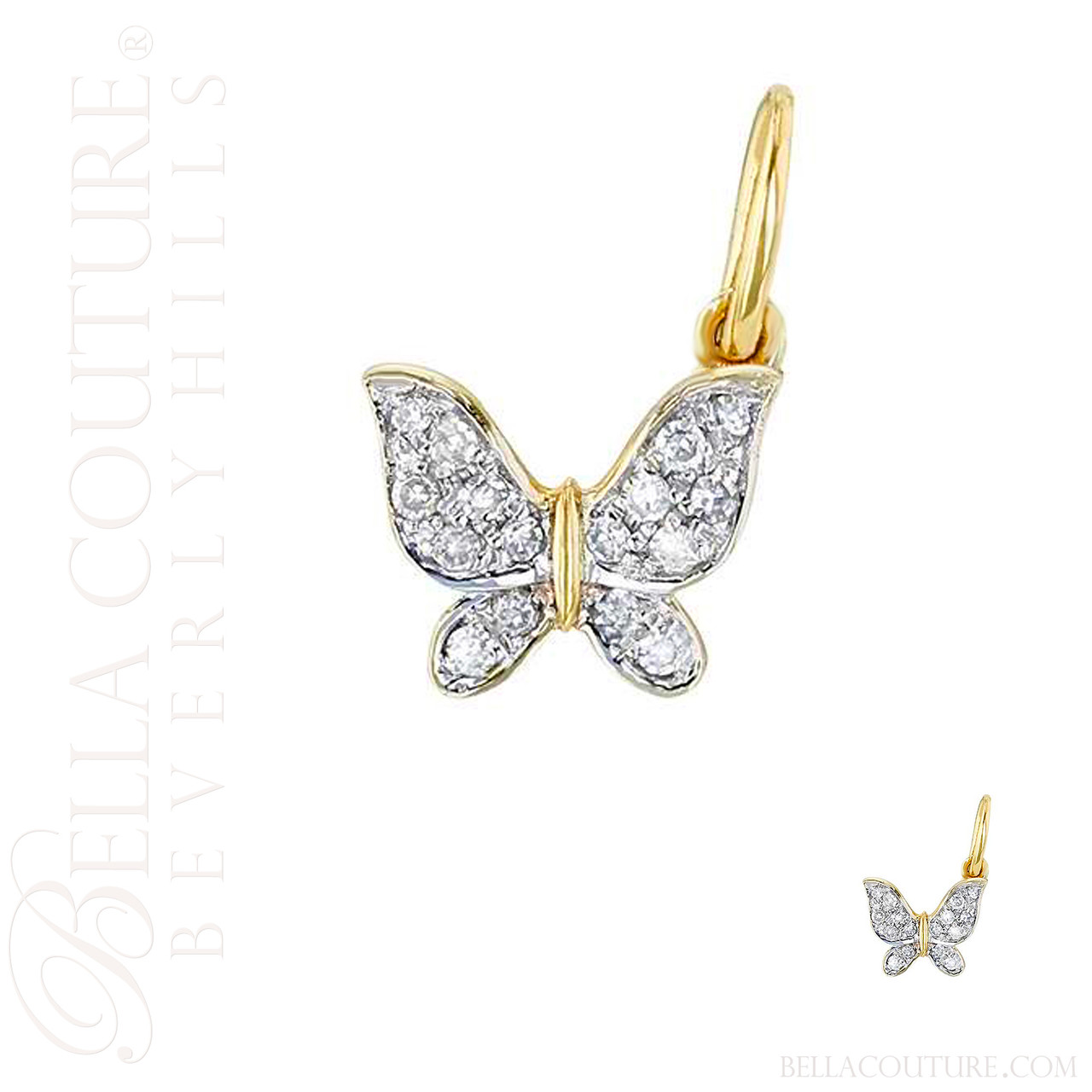 Little Posie Charlie Cloud Floating Diamond Butterfly Bracelet 0.70 CTW Two Tone: White Gold Butterfly + Yellow Gold Paperclip Chain