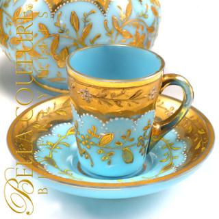 ヴィンテージ アンティークミラー　ブルー RARE Gorgeous Antique MOSER Floral Gilt Gold Enamel French