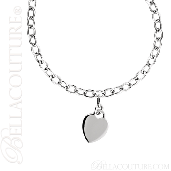 (NEW) BELLA COUTURE Fine Sterling Silver Gold Heart Rolo Chain Charm Bracelet (7.5" Inch - Adjustable) (NEW) BELLA COUTURE Fine Sterling Silver Gold Heart Rolo Chain Charm Bracelet (7.5" Inch - Adjustable)