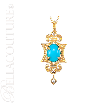 (NEW) BELLA COUTURE ETRUSCAN COLLECTION FINE TURQUOISE DIAMOND 14K YELLOW GOLD NECKLACE (18" Inches) (NEW) BELLA COUTURE ETRUSCAN COLLECTION FINE TURQUOISE DIAMOND 14K YELLOW GOLD NECKLACE (18" Inches)