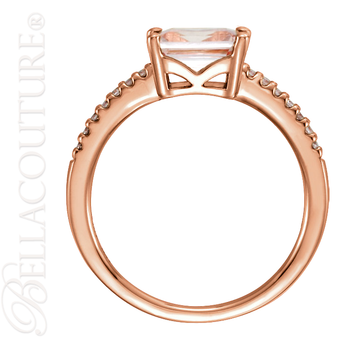 (NEW) BELLA COUTURE PARADISE Fine Gorgeous Emerald Cut Baguette Pink Morganite 1/10 CT Pave' Diamond 14K Rose Gold Ring (NEW) BELLA COUTURE PARADISE Fine Gorgeous Emerald Cut Baguette Pink Morganite 1/10 CT Pave' Diamond 14K Rose Gold Ring