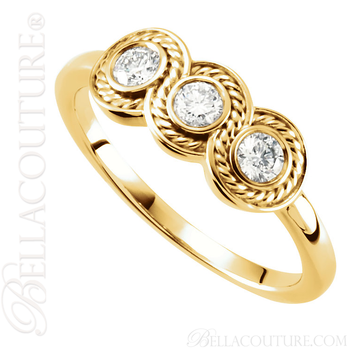 (NEW) BELLA COUTURE Fine Elegant Three Stone Diamond 14K Yellow Gold Ring Band (1/3 CT. TW.) (NEW) BELLA COUTURE Fine Elegant Three Stone Diamond 14K Yellow Gold Ring Band (1/3 CT. TW.)