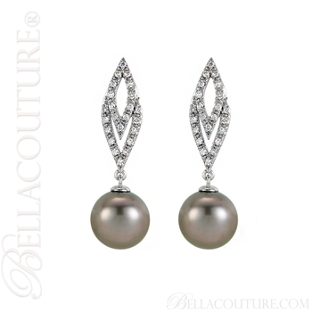 (NEW) BELLA COUTURE CORA Fine Tahitian Cultured Pearl Diamond 14K White Gold Dangle Drop Earrings (NEW) BELLA COUTURE CORA Fine Tahitian Cultured Pearl Diamond 14K White Gold Dangle Drop Earrings