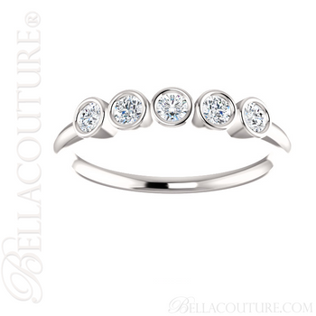 (NEW) BELLA COUTURE CORINA Fine Five Diamond Bezel Set 14K White Gold Ring Band (1/3 CT. TW.) (NEW) BELLA COUTURE CORINA Fine Five Diamond Bezel Set 14K White Gold Ring Band (1/3 CT. TW.)