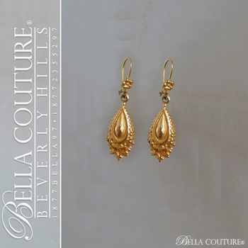 SOLD! - (ANTIQUE) Rare Gorgeous Victorian Floral Flower Etched 9K / 9CT Yellow Gold Dangle Pear Shaped Tear Drop Earrings c. 1838 SOLD! - (ANTIQUE) Rare Gorgeous Victorian Floral Flower Etched 9K / 9CT Yellow Gold Dangle Pear Shaped Tear Drop Earrings c. 1838