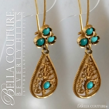 SOLD! - (ANTIQUE) Rare Victorian Gorgeous Genuine Turquoise Gemstone 18K Yellow Gold Filigree Dangle Drop Earrings SOLD! - (ANTIQUE) Rare Victorian Gorgeous Genuine Turquoise Gemstone 18K Yellow Gold Filigree Dangle Drop Earrings
