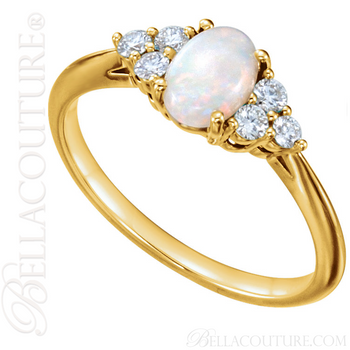 (NEW) BELLA COUTURE PANINA Fine Diamond Genuine Oval Opal Gemstone 14K Yellow Gold Ring (1/5 CT. TW.) (NEW) BELLA COUTURE PANINA Fine Diamond Genuine Oval Opal Gemstone 14K Yellow Gold Ring (1/5 CT. TW.)
